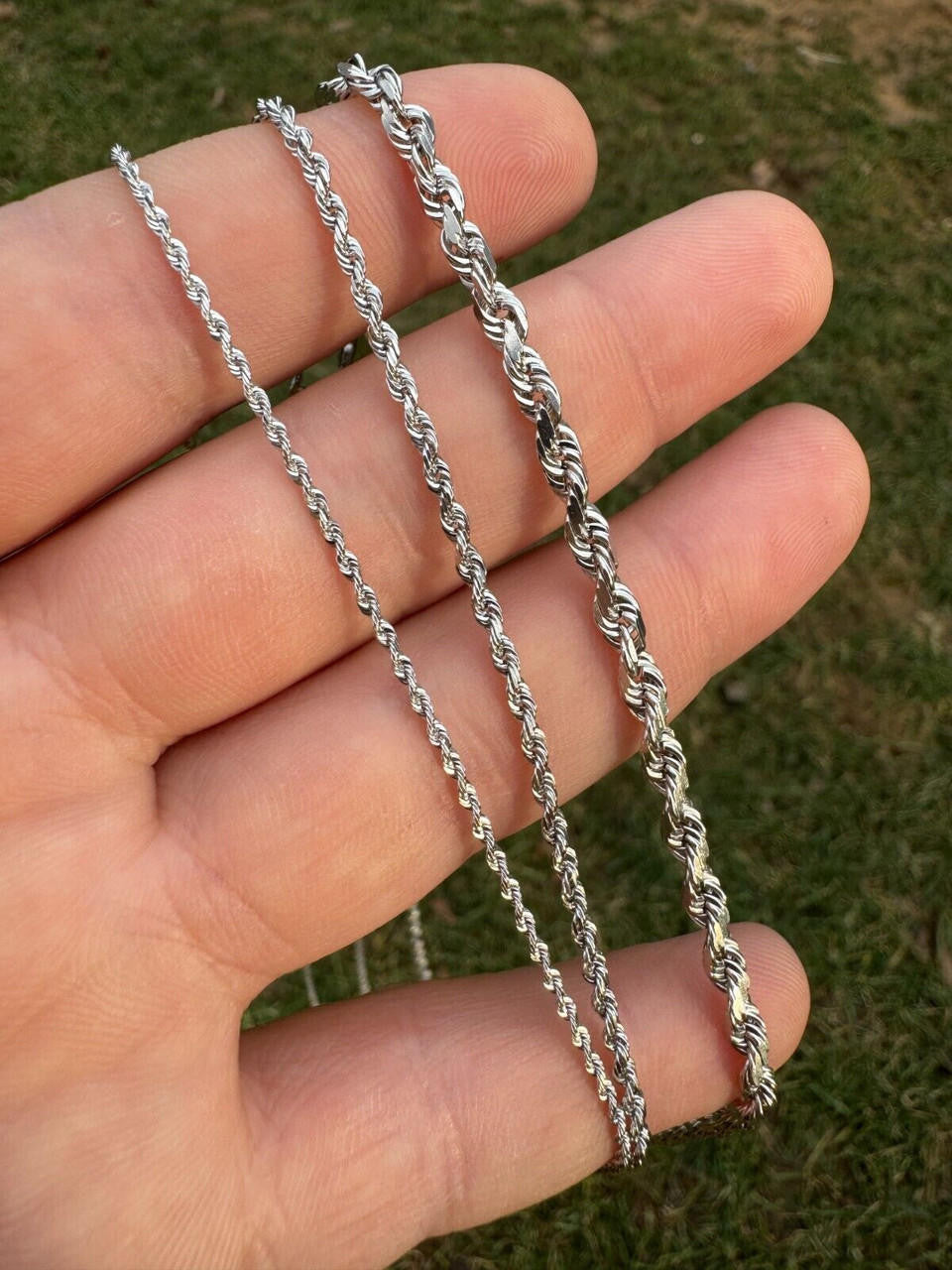 HarlemBling Solid 14k White Gold Men's Women's Real Rope Chain Necklace 1.5mm-4mm