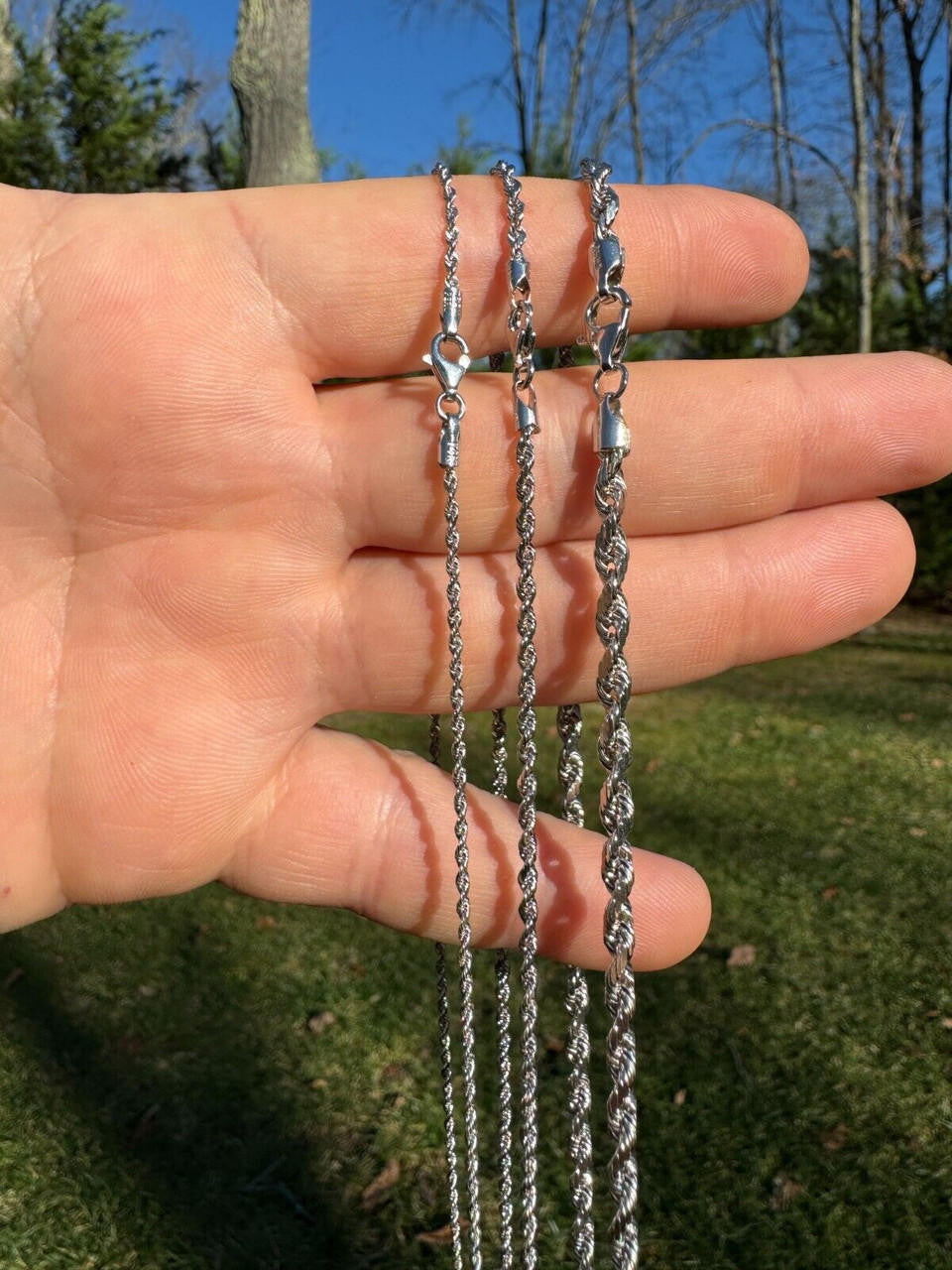 HarlemBling Solid 14k White Gold Men's Women's Real Rope Chain Necklace 1.5mm-4mm