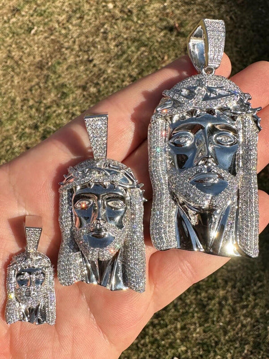 HarlemBling Solid 14k White Gold Real Diamond Jesus Piece Pendant - Iced Hip Hop Necklace