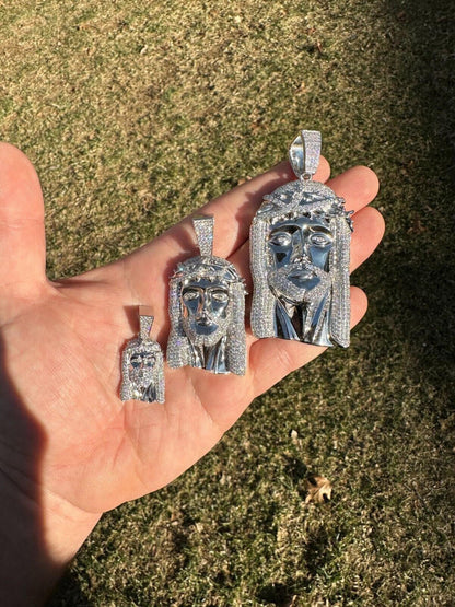 HarlemBling Solid 14k White Gold Real Diamond Jesus Piece Pendant - Iced Hip Hop Necklace