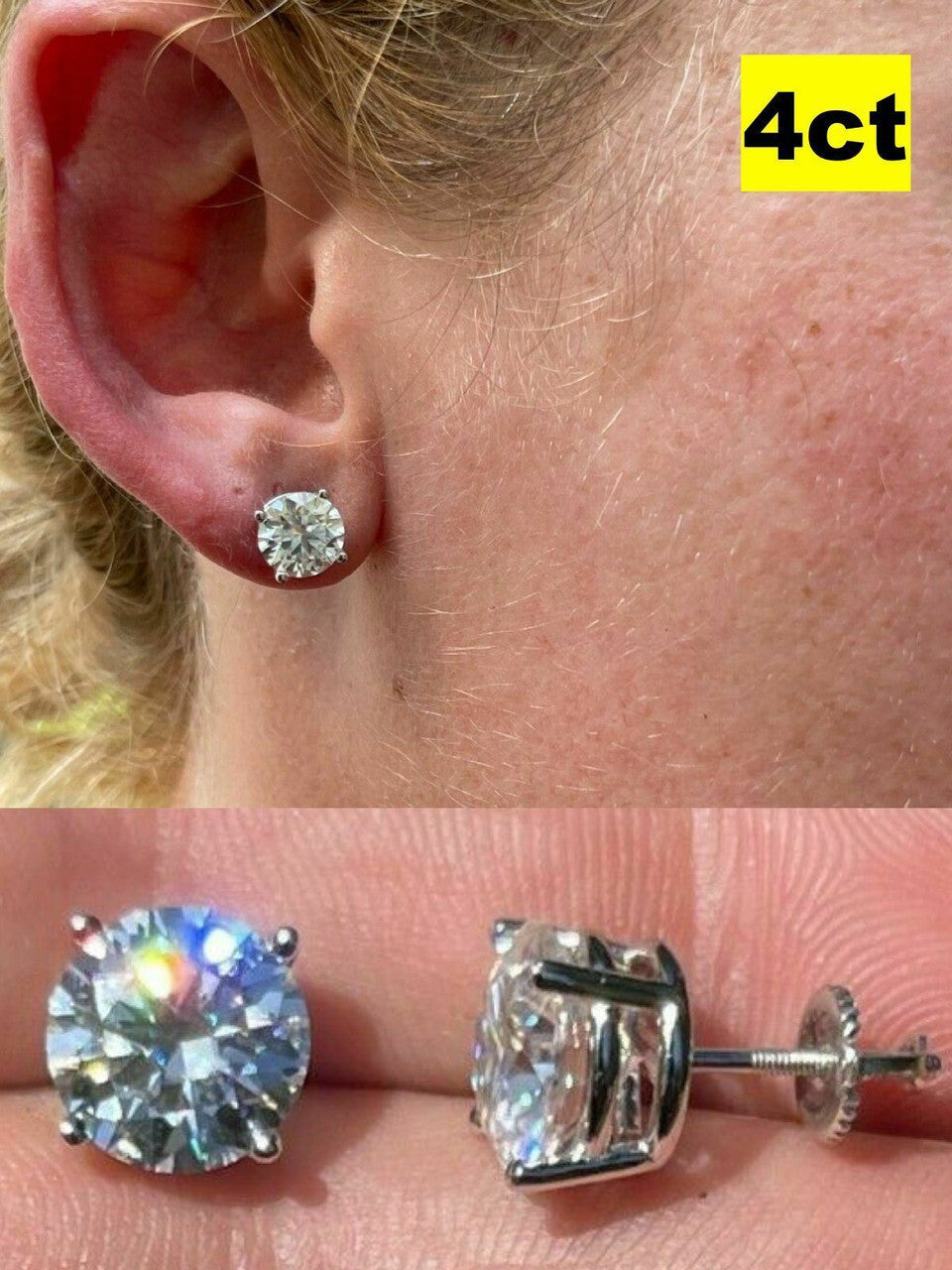 HarlemBling Solid 14k White Gold Real Moissanite Stud Earrings Passes Diamond Tester 0.2-8ct