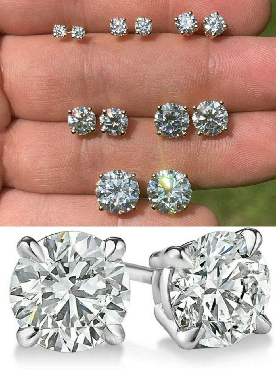 HarlemBling Solid 14k White Gold Real Moissanite Stud Earrings Passes Diamond Tester 0.2-8ct