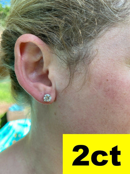 HarlemBling Solid 14k White Gold Real Moissanite Stud Earrings Passes Diamond Tester 0.2-8ct