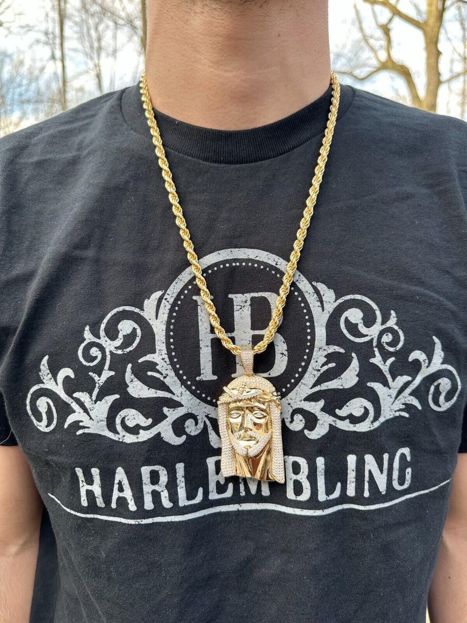 HarlemBling Solid 14k Yellow Gold Real Diamond Jesus Piece Pendant - Iced Hip Hop Necklace