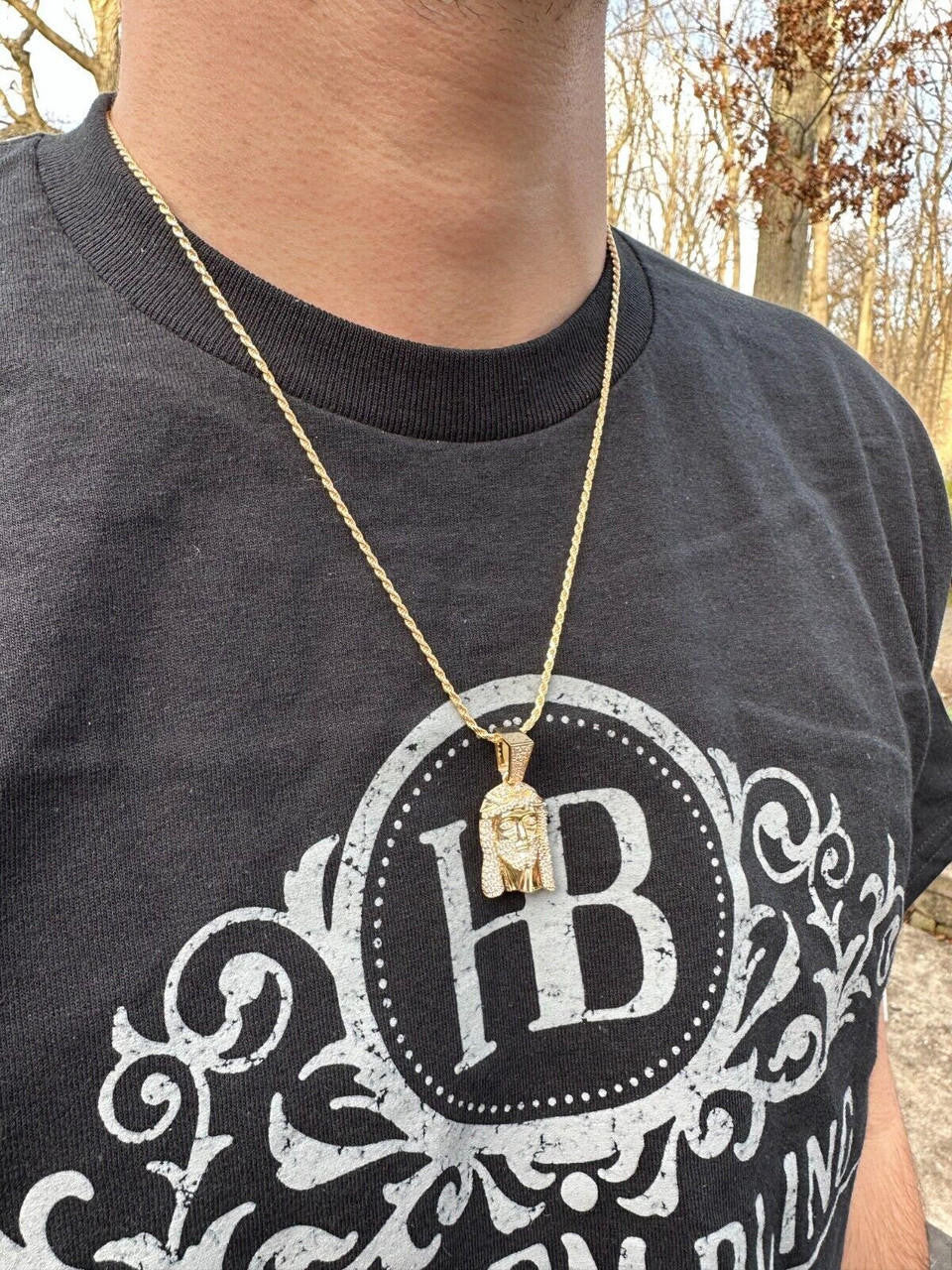 HarlemBling Solid 14k Yellow Gold Real Diamond Jesus Piece Pendant - Iced Hip Hop Necklace