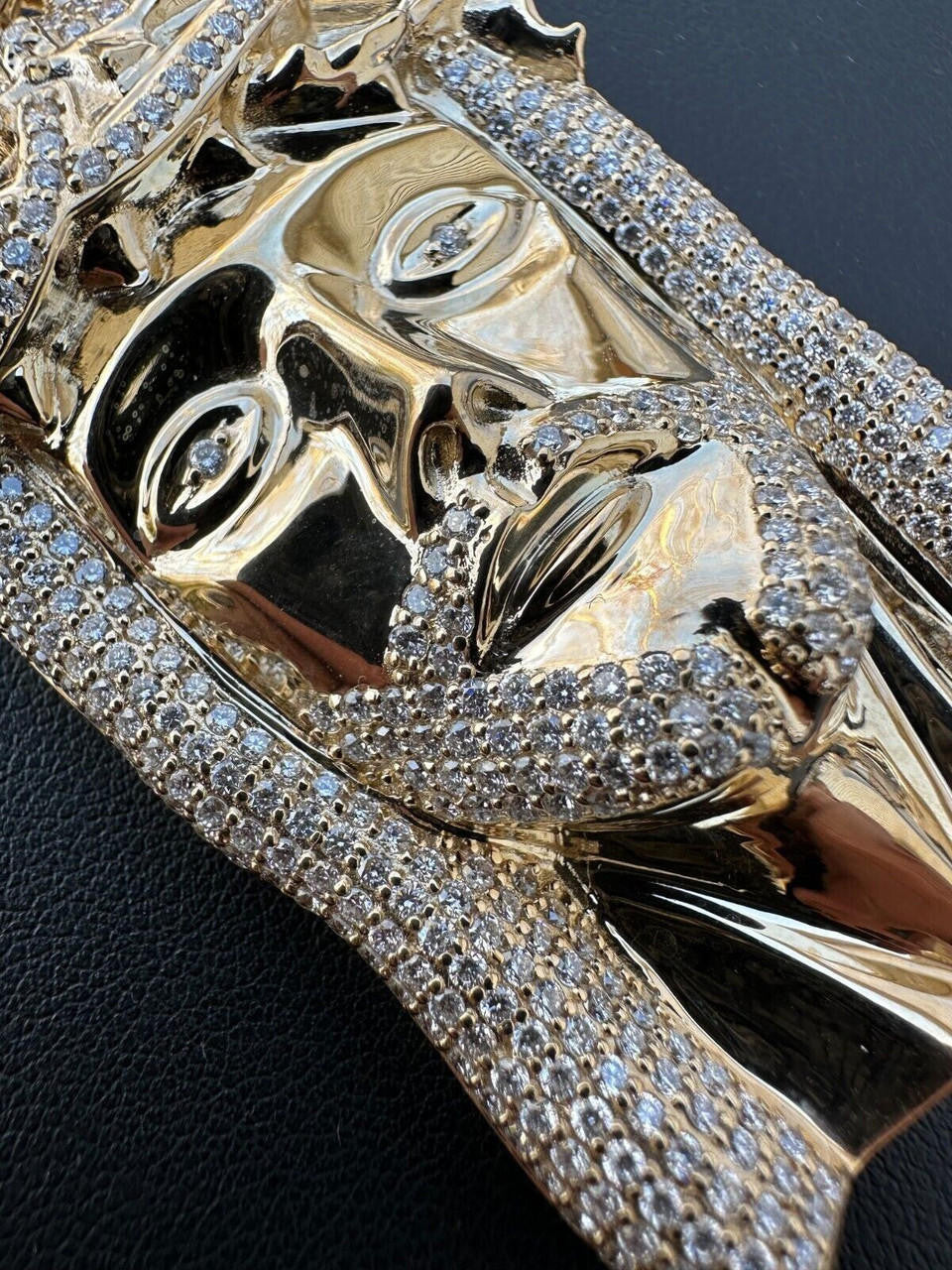 HarlemBling Solid 14k Yellow Gold Real Diamond Jesus Piece Pendant - Iced Hip Hop Necklace