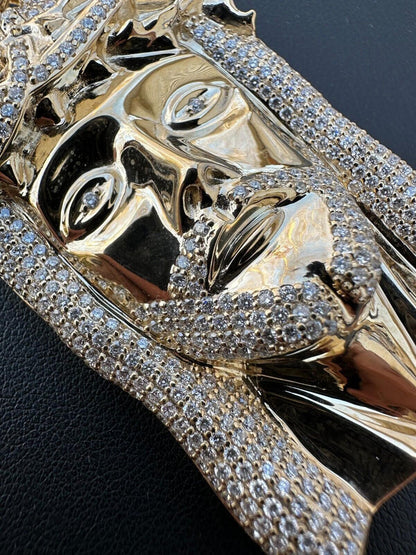HarlemBling Solid 14k Yellow Gold Real Diamond Jesus Piece Pendant - Iced Hip Hop Necklace