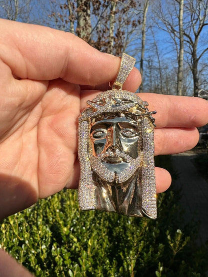 HarlemBling Solid 14k Yellow Gold Real Diamond Jesus Piece Pendant - Iced Hip Hop Necklace