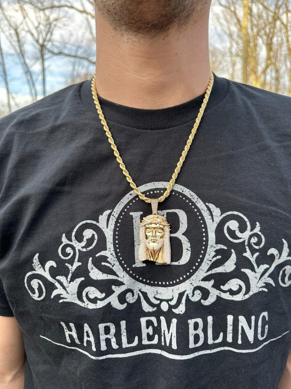 HarlemBling Solid 14k Yellow Gold Real Diamond Jesus Piece Pendant - Iced Hip Hop Necklace