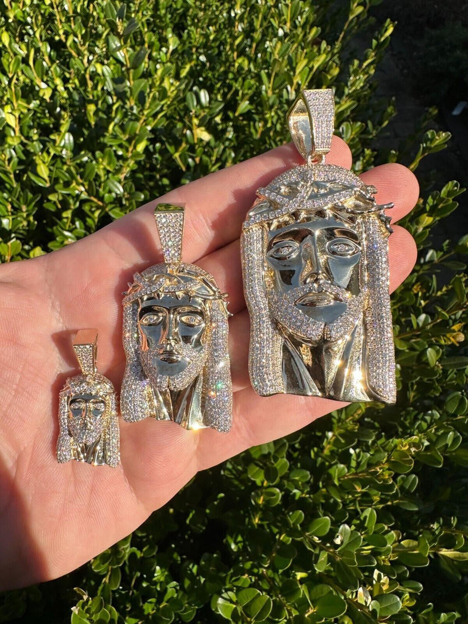 HarlemBling Solid 14k Yellow Gold Real Diamond Jesus Piece Pendant - Iced Hip Hop Necklace