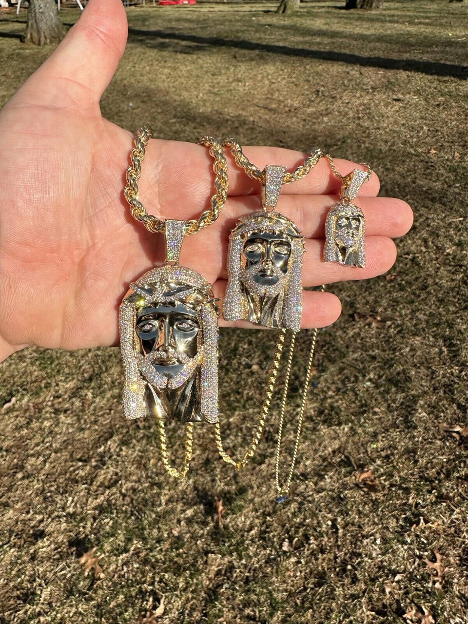 HarlemBling Solid 14k Yellow Gold Real Diamond Jesus Piece Pendant - Iced Hip Hop Necklace