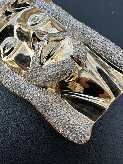 HarlemBling Solid 14k Yellow Gold Real Diamond Jesus Piece Pendant - Iced Hip Hop Necklace