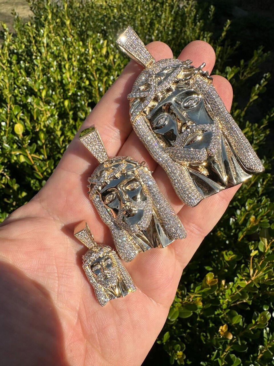 HarlemBling Solid 14k Yellow Gold Real Diamond Jesus Piece Pendant - Iced Hip Hop Necklace