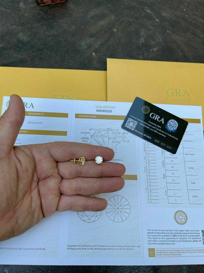 HarlemBling Solid 14k Yellow Gold Real Moissanite Stud Earrings Pass Diamond Tester 0.2-8ct