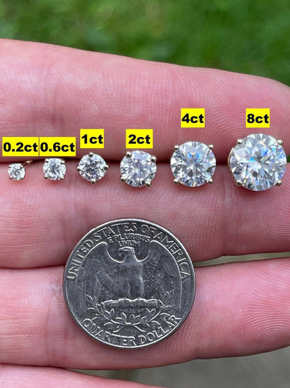 HarlemBling Solid 14k Yellow Gold Real Moissanite Stud Earrings Pass Diamond Tester 0.2-8ct