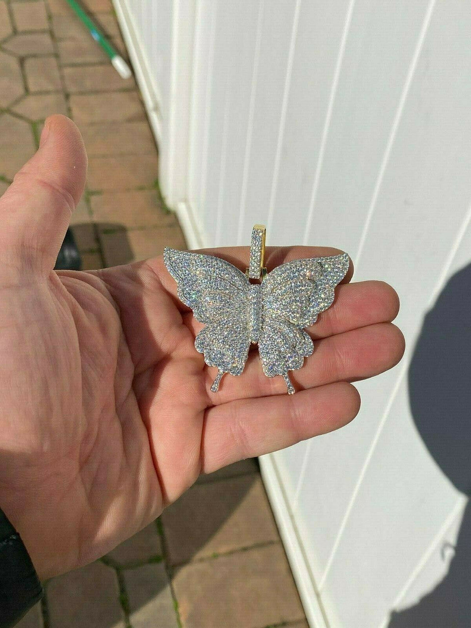 HarlemBling Solid 925 Silver 14k Gold Finish HUGE Iced 2.5 Butterly HipHop Pendant Necklace