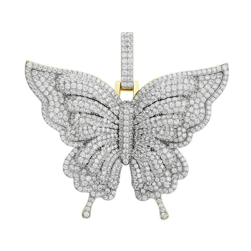 HarlemBling Solid 925 Silver 14k Gold Finish HUGE Iced 2.5 Butterly HipHop Pendant Necklace