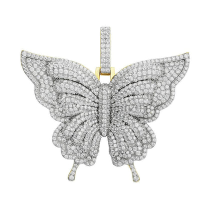 HarlemBling Solid 925 Silver 14k Gold Finish HUGE Iced 2.5 Butterly HipHop Pendant Necklace