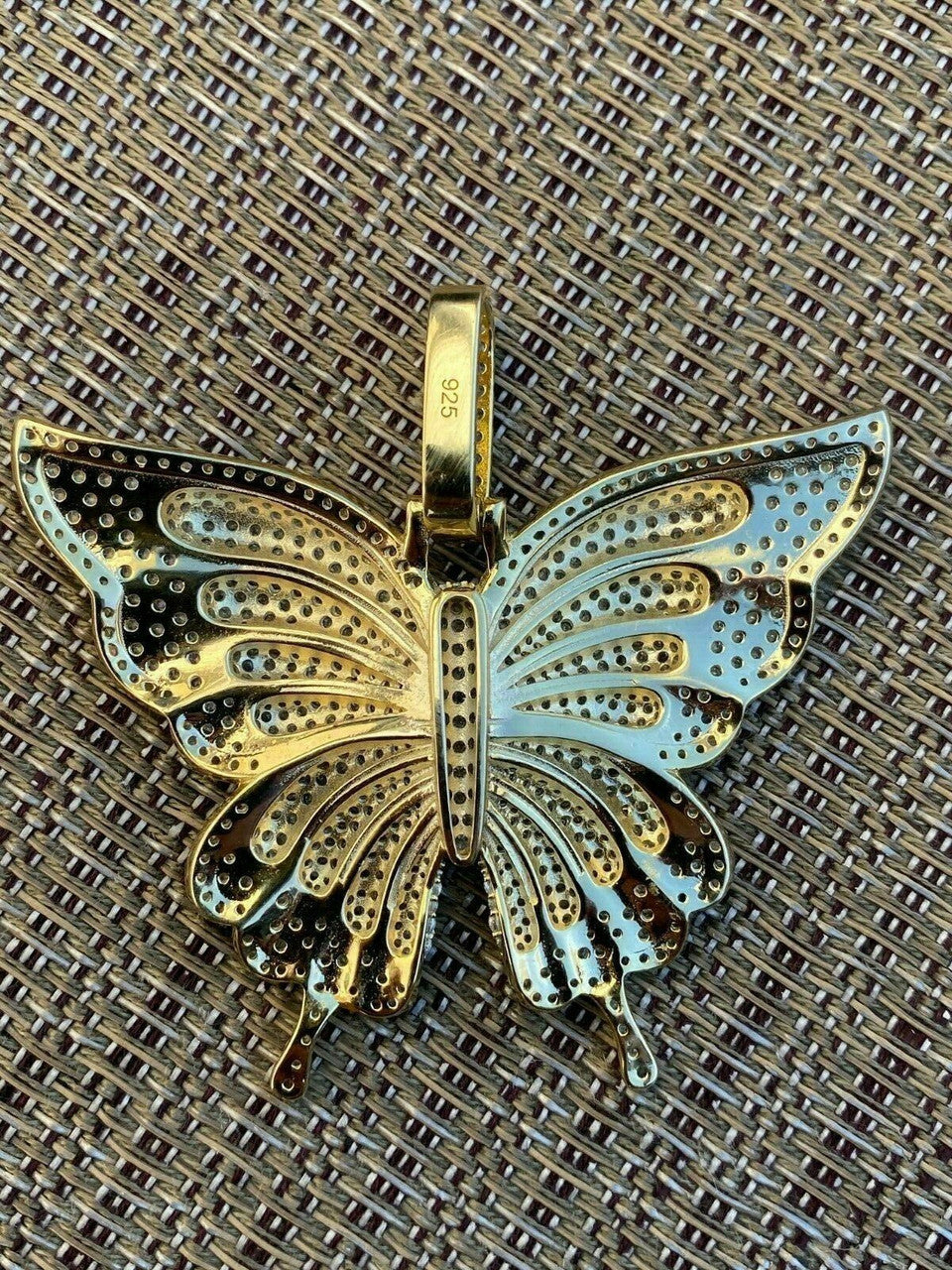 HarlemBling Solid 925 Silver 14k Gold Finish HUGE Iced 2.5 Butterly HipHop Pendant Necklace