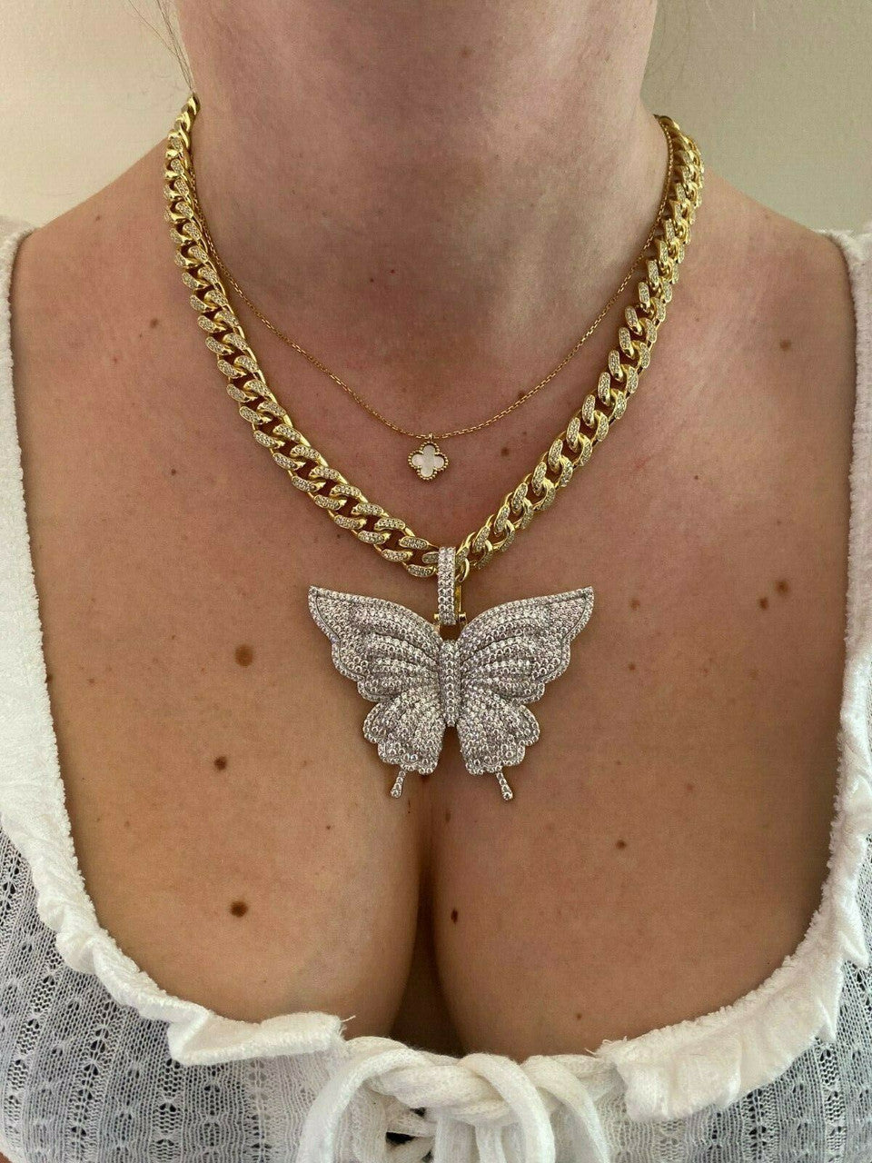 HarlemBling Solid 925 Silver 14k Gold Finish HUGE Iced 2.5 Butterly HipHop Pendant Necklace