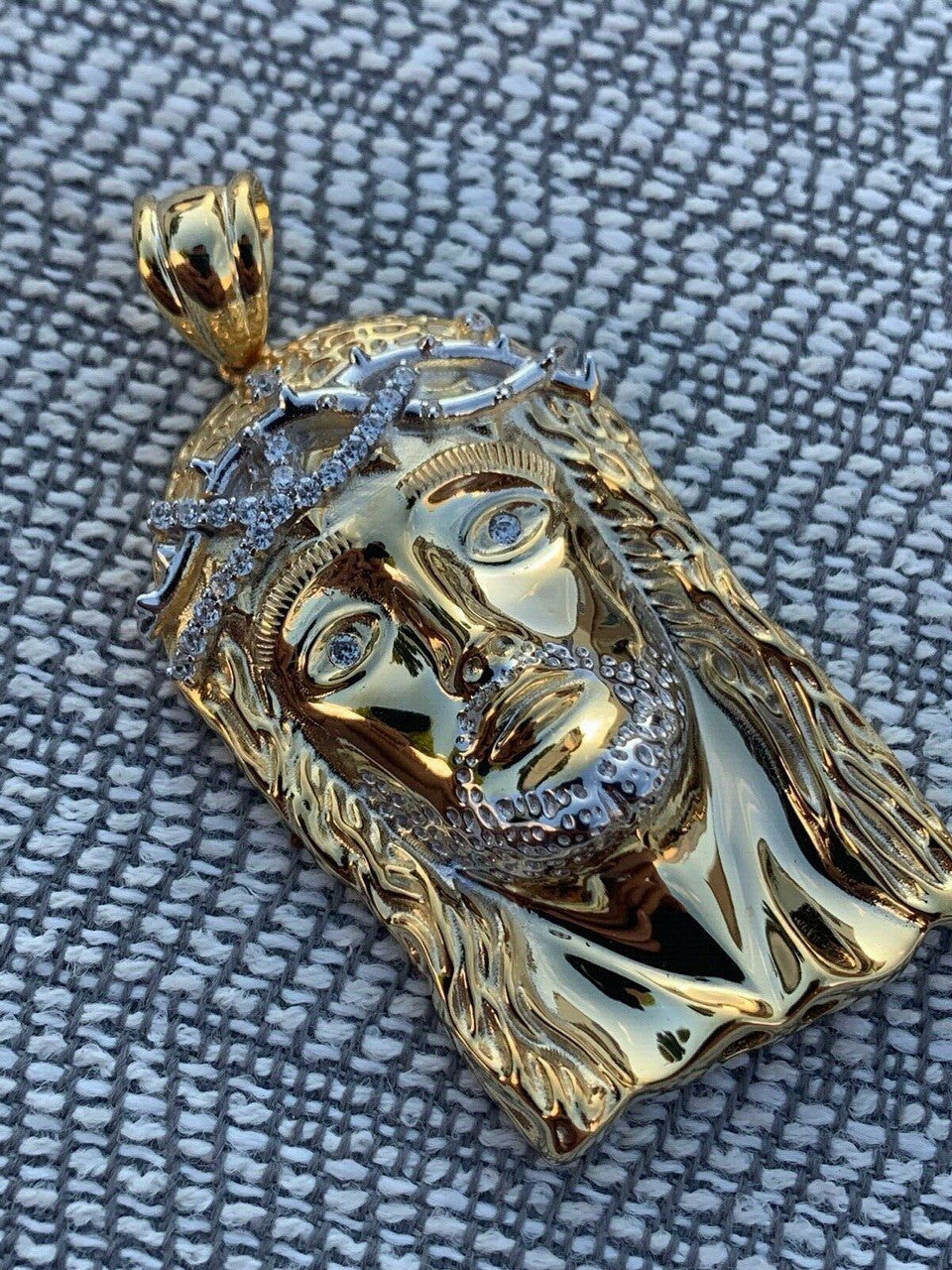 HarlemBling Solid 925 Silver 14k Gold Jesus Piece Pendant