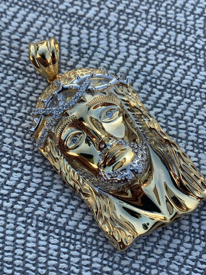 HarlemBling Solid 925 Silver 14k Gold Jesus Piece Pendant