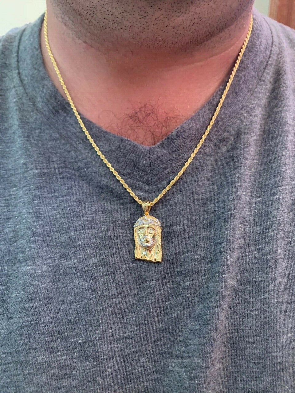 HarlemBling Solid 925 Silver 14k Gold Jesus Piece Pendant