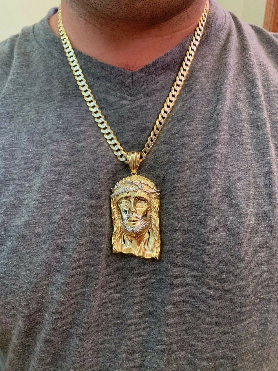 HarlemBling Solid 925 Silver 14k Gold Jesus Piece Pendant