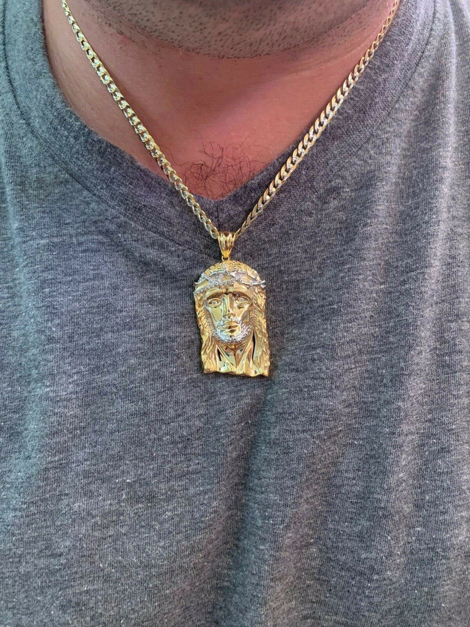 HarlemBling Solid 925 Silver 14k Gold Jesus Piece Pendant