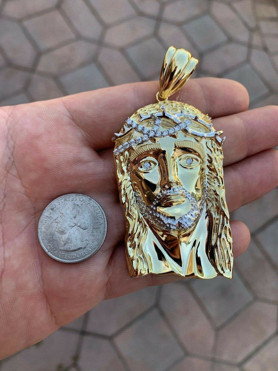HarlemBling Solid 925 Silver 14k Gold Jesus Piece Pendant
