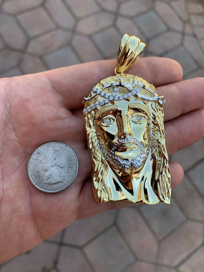 HarlemBling Solid 925 Silver 14k Gold Jesus Piece Pendant
