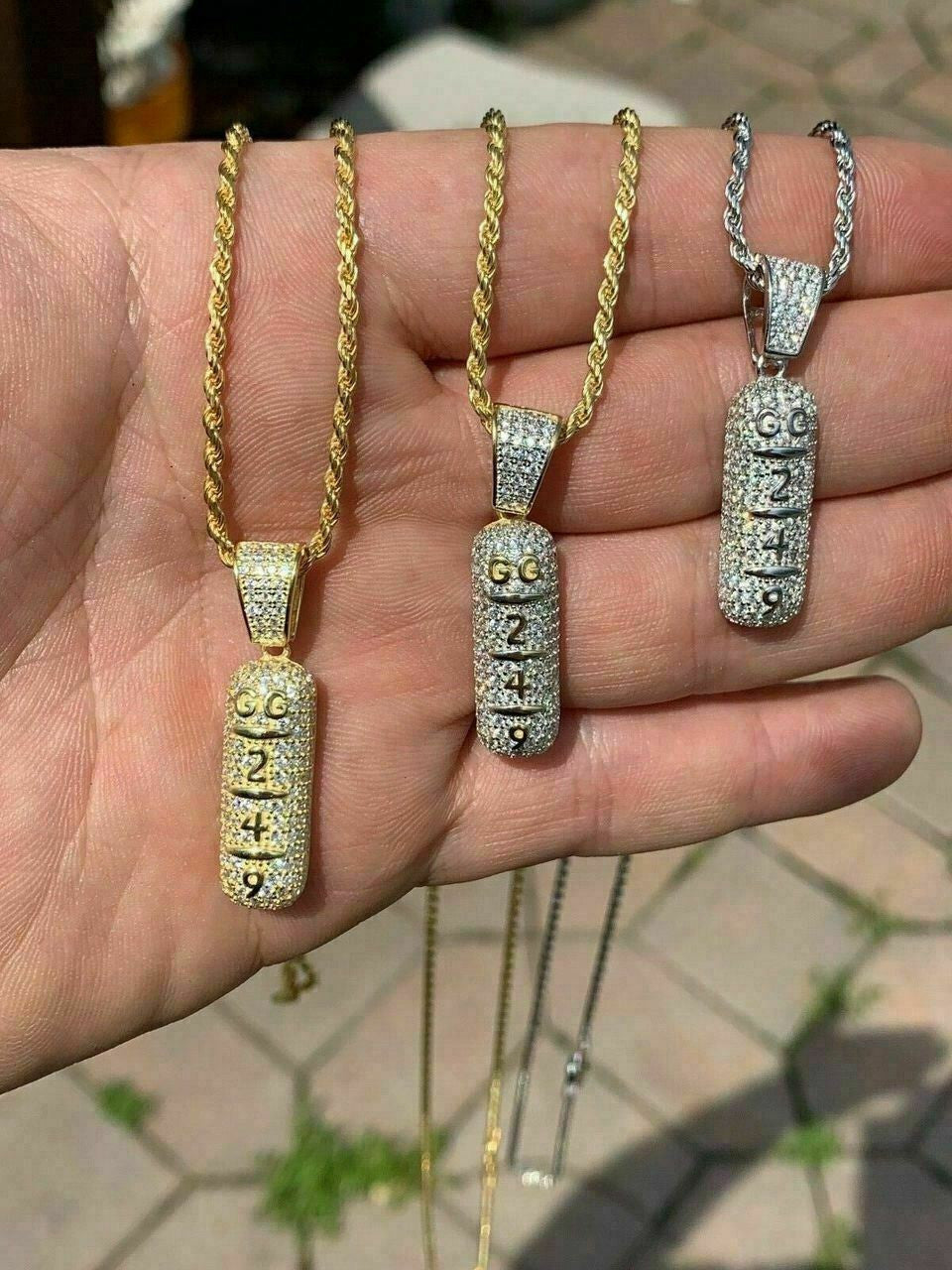 Solid 925 Silver 14k Gold Plated XANAX Pill Bar Pendant Necklace