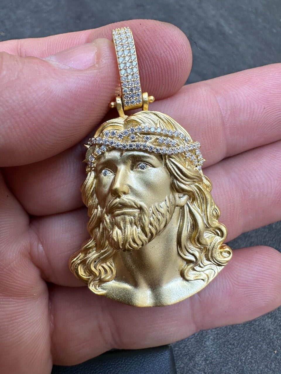 HarlemBling Solid 925 Silver 14k Gold Vermeil MOISSANITE Jesus Piece Iced Pendant Necklace