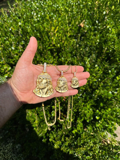 HarlemBling Solid 925 Silver 14k Gold Vermeil MOISSANITE Jesus Piece Iced Pendant Necklace