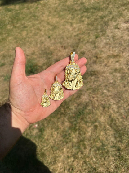 HarlemBling Solid 925 Silver 14k Gold Vermeil MOISSANITE Jesus Piece Iced Pendant Necklace