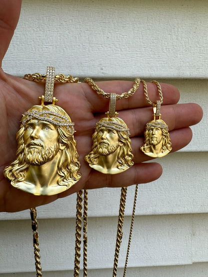 HarlemBling Solid 925 Silver 14k Gold Vermeil MOISSANITE Jesus Piece Iced Pendant Necklace