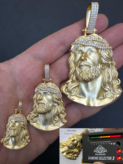 HarlemBling Solid 925 Silver 14k Gold Vermeil MOISSANITE Jesus Piece Iced Pendant Necklace