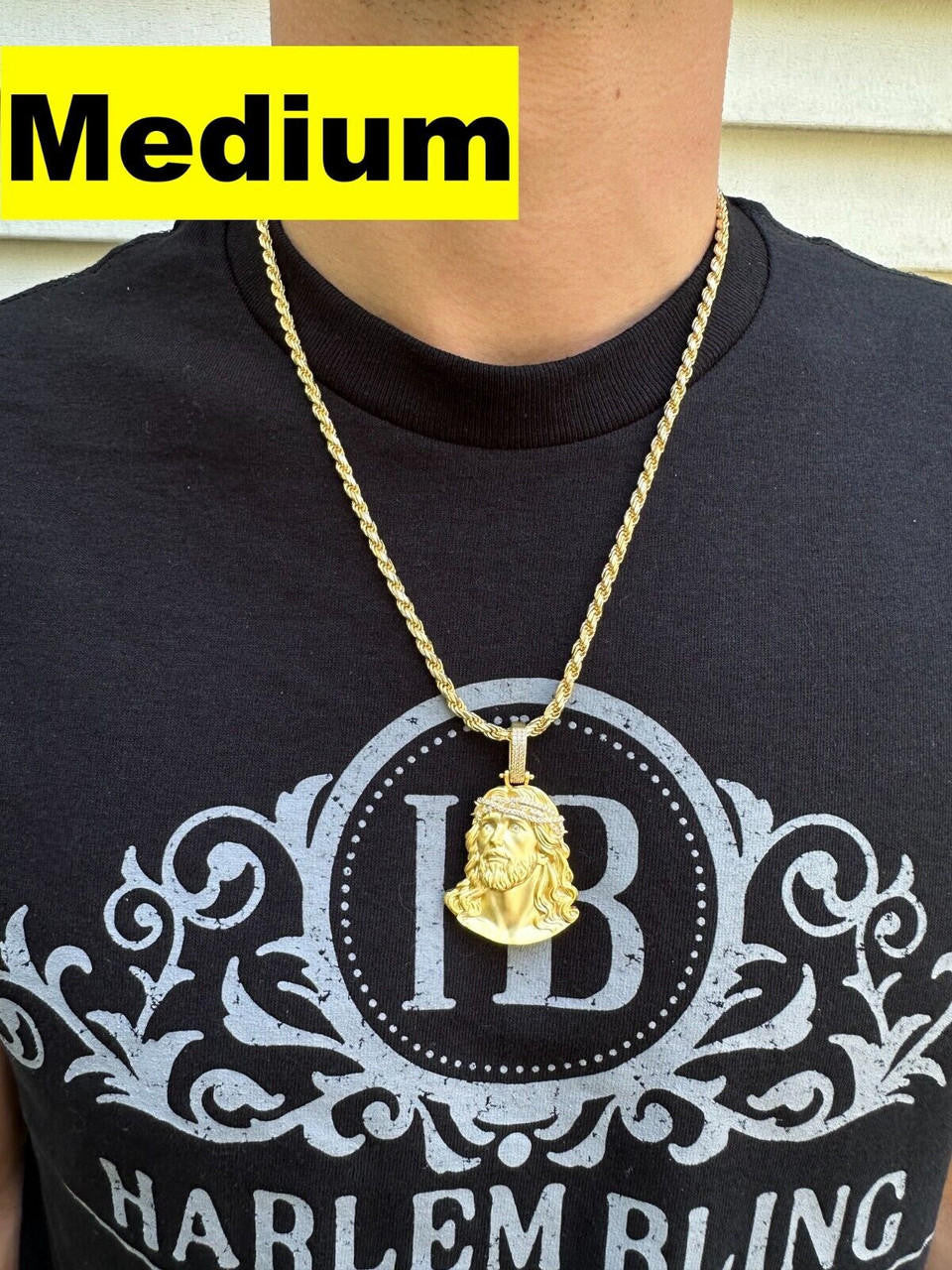 HarlemBling Solid 925 Silver 14k Gold Vermeil MOISSANITE Jesus Piece Iced Pendant Necklace