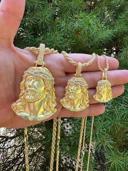 HarlemBling Solid 925 Silver 14k Gold Vermeil MOISSANITE Jesus Piece Iced Pendant Necklace