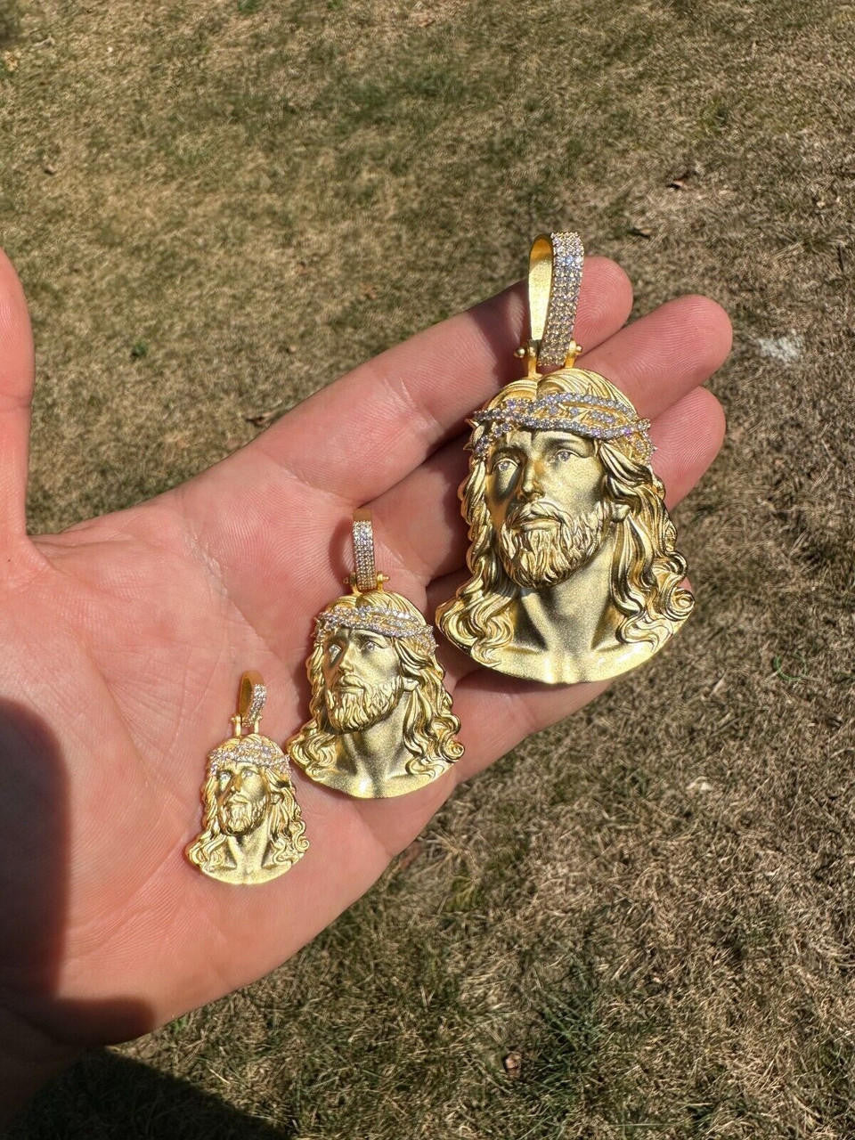 HarlemBling Solid 925 Silver 14k Gold Vermeil MOISSANITE Jesus Piece Iced Pendant Necklace