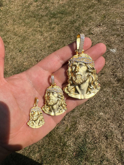 HarlemBling Solid 925 Silver 14k Gold Vermeil MOISSANITE Jesus Piece Iced Pendant Necklace