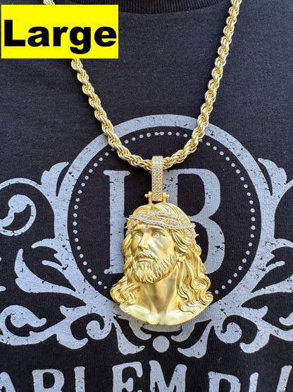 HarlemBling Solid 925 Silver 14k Gold Vermeil MOISSANITE Jesus Piece Iced Pendant Necklace