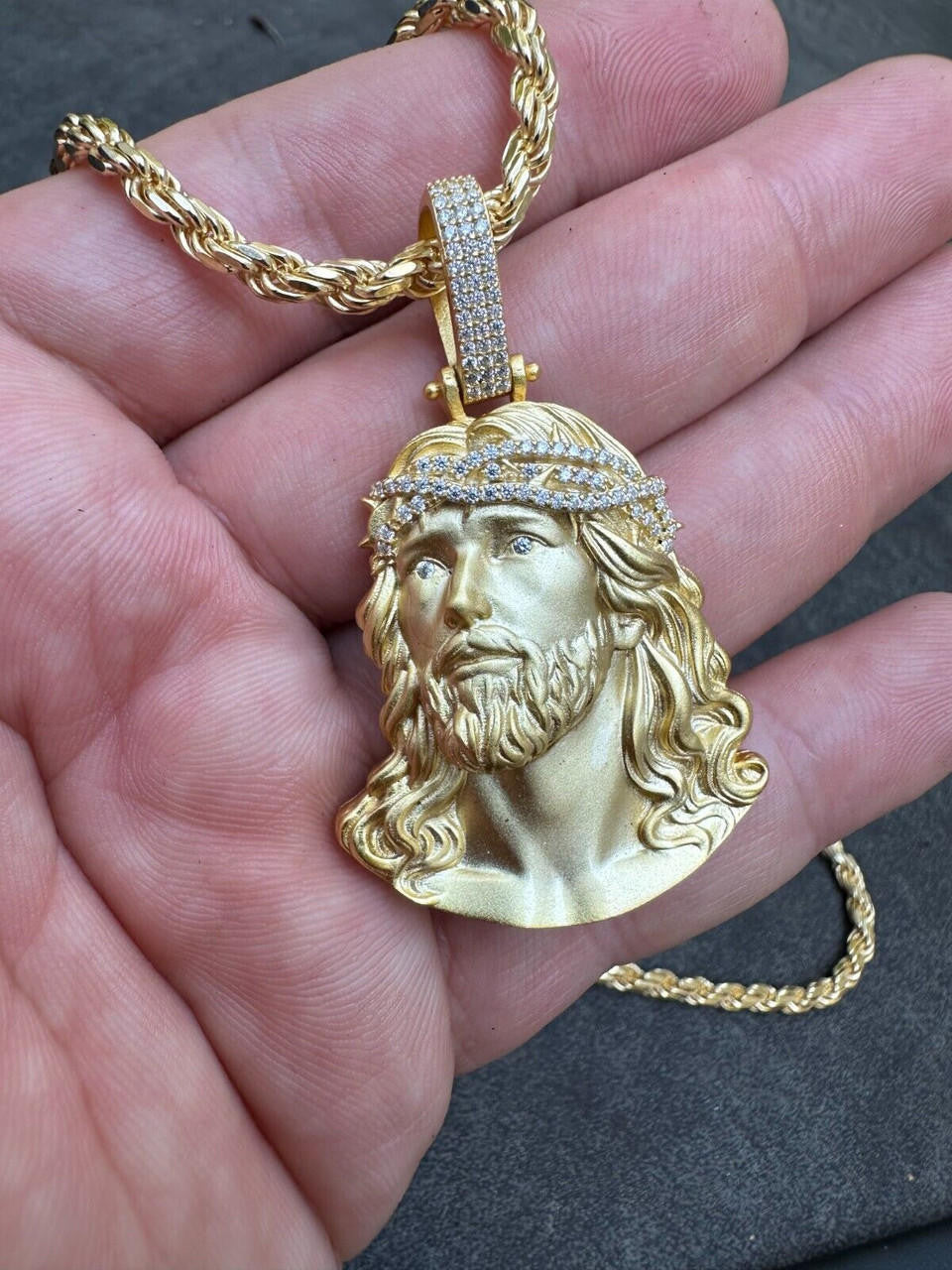 HarlemBling Solid 925 Silver 14k Gold Vermeil MOISSANITE Jesus Piece Iced Pendant Necklace