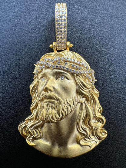 HarlemBling Solid 925 Silver 14k Gold Vermeil MOISSANITE Jesus Piece Iced Pendant Necklace