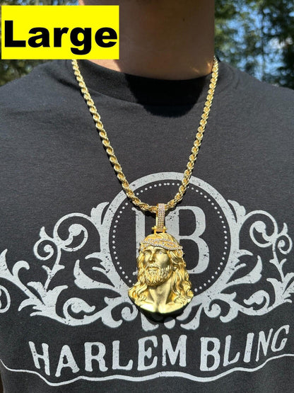 HarlemBling Solid 925 Silver 14k Gold Vermeil MOISSANITE Jesus Piece Iced Pendant Necklace