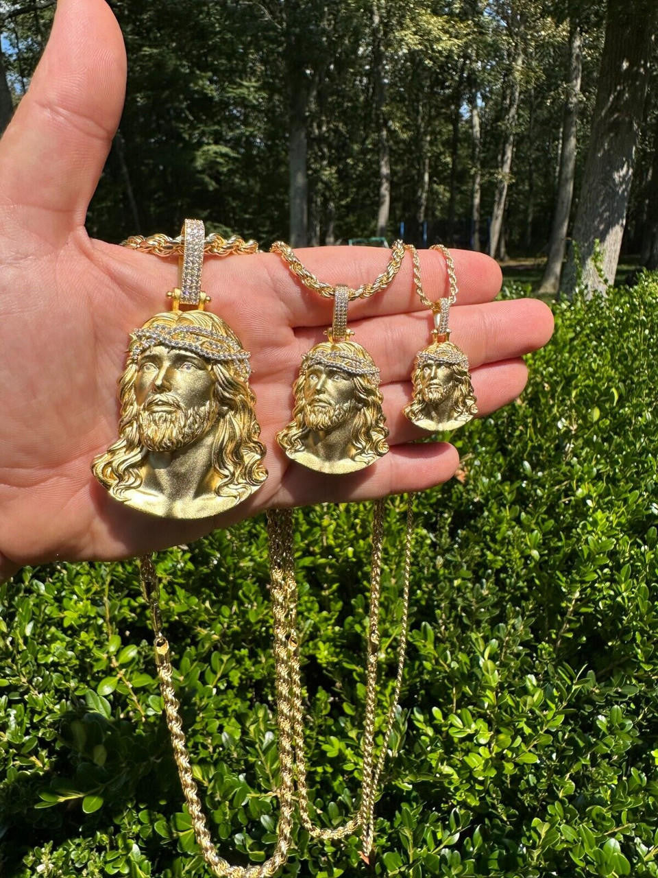 HarlemBling Solid 925 Silver 14k Gold Vermeil MOISSANITE Jesus Piece Iced Pendant Necklace