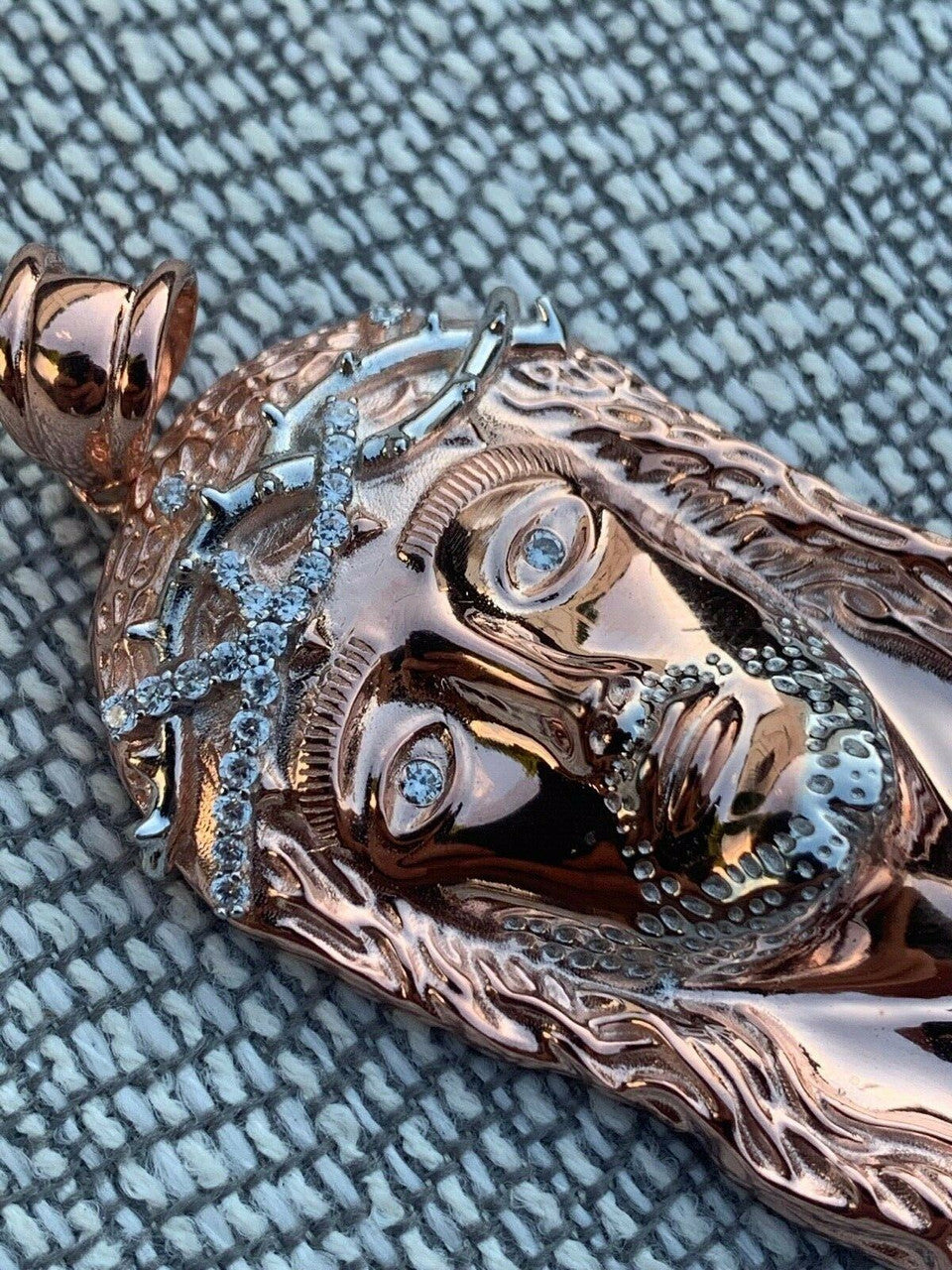 HarlemBling Solid 925 Silver 14k Rose Gold Finish Jesus Piece ITALY Necklace HIPHOP Real Icy