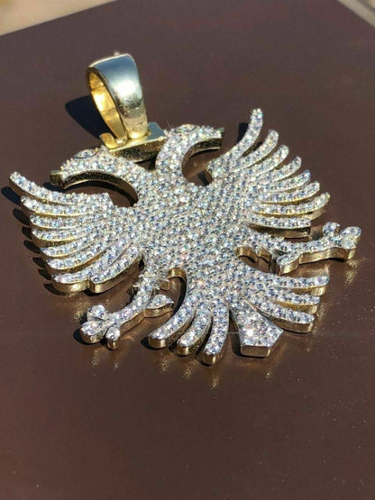 HarlemBling Solid 925 Silver Albanian Kosova Two Headed Eagle Pendant Diamond 2 Big Piece