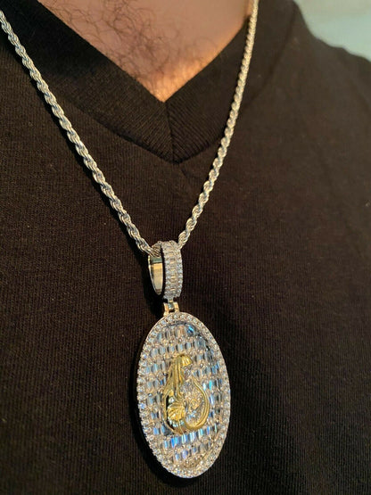 HarlemBling Solid 925 Silver and 14k Gold Virgin Mary Iced Diamond Medallion Pendant Necklace