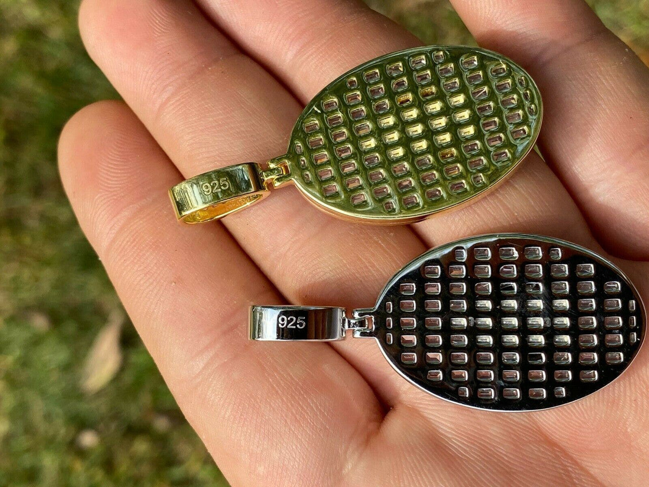 HarlemBling Solid 925 Silver and 14k Gold Virgin Mary Iced Diamond Medallion Pendant Necklace